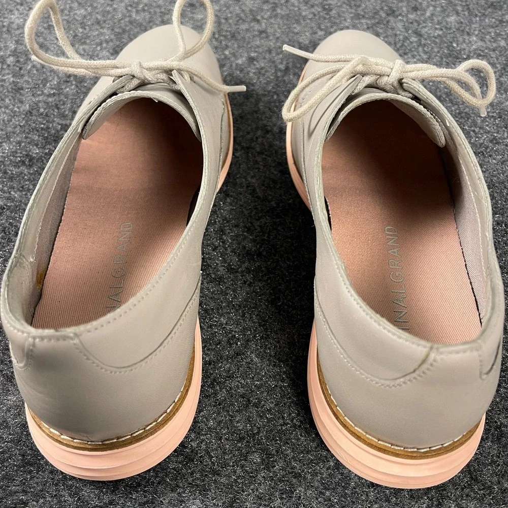 Cole Haan Original Grand Oxford Womens 7.5B Gray Leather Pink Sole Casual W17145